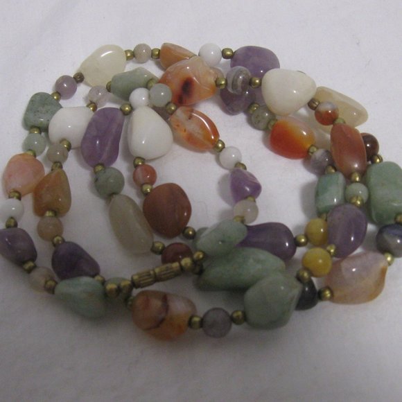 Semi Precious Polished Stone Bead Necklace 36" - Picture 1 of 5